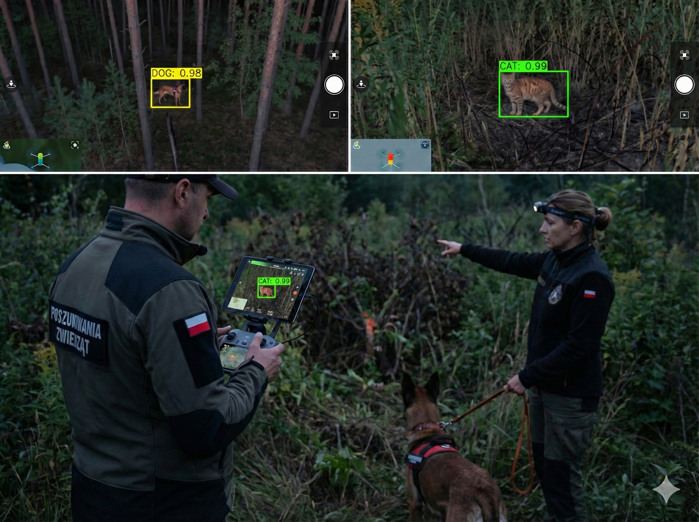 Poszukiwanie zaginionego psa dronem w lesie